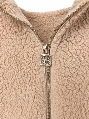 Calvin Klein Taupe Teddy Fleece Zip Jacket with CK Logo Pull